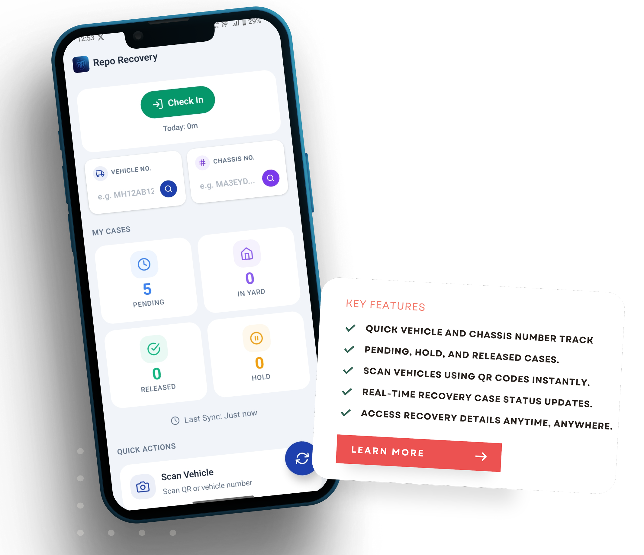 Ranrev Repo Recovery field agent mobile app screenshot